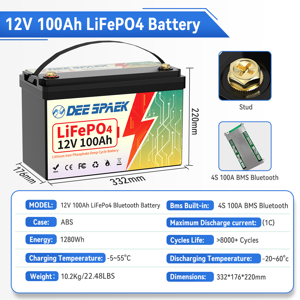DEEPSPAEK 12V 100Ah Lifepo4 Ba - Lifepo4 12V 100Ah Bms Bluetooth 评论和价格